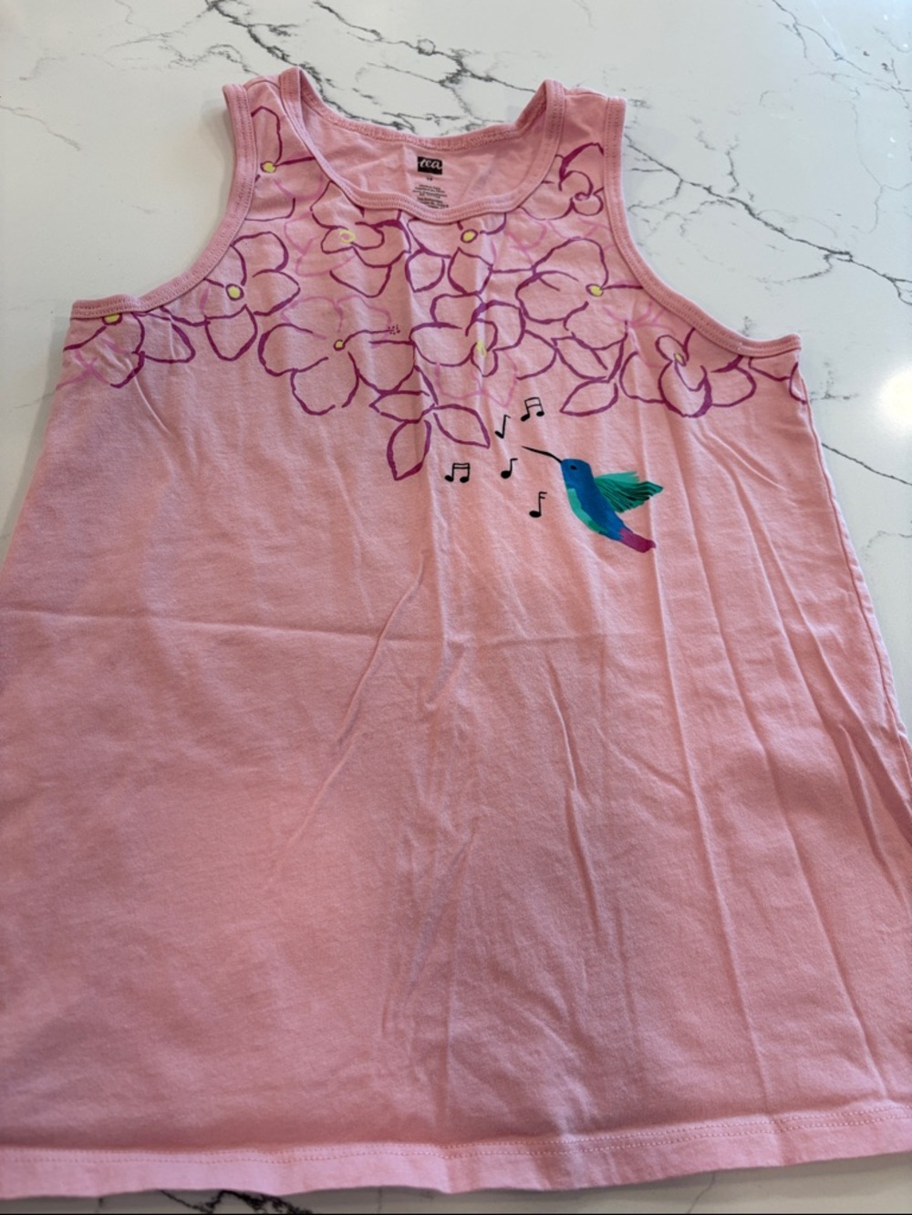 Tea Collection Pink Tank Top with Floral and Hummingbird Print